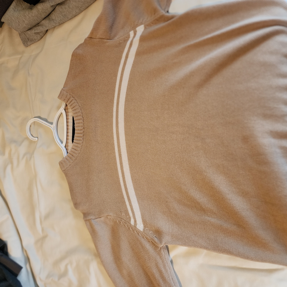 Tan Sweater with White Stripes